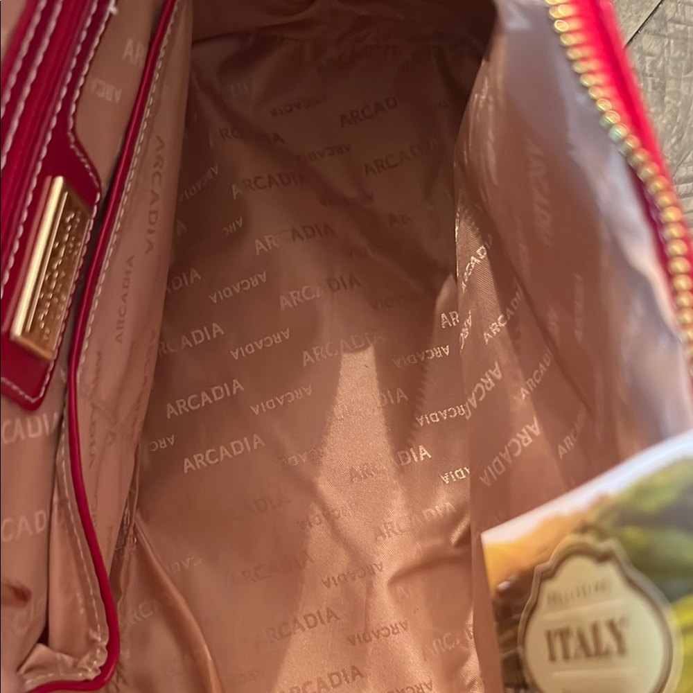 Arcadia Glossy Red and Brown Satchel - Picture 4 of 4